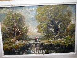 Tableau Ancien Personnage Ecole De Barbizon Peinture huile sur carton Fin XIXe