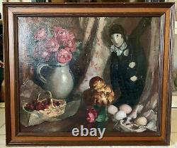 Tableau Ancien Pierre Wagner 1897-1943 Nature Morte Panier De Fruits Et Fleurs