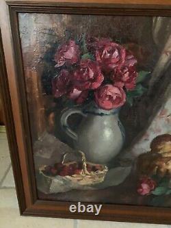 Tableau Ancien Pierre Wagner 1897-1943 Nature Morte Panier De Fruits Et Fleurs