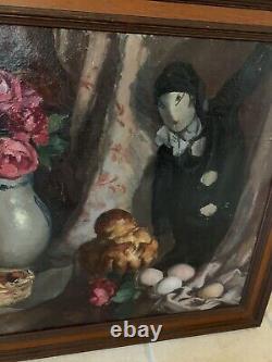 Tableau Ancien Pierre Wagner 1897-1943 Nature Morte Panier De Fruits Et Fleurs