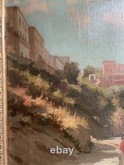 Tableau Ancien Plage de Capri Bord de Mer Côte Napolitaine Huile sur Toile