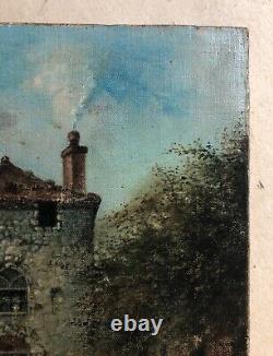 Tableau Ancien, Porche médiéval, Huile sur toile, Peinture, Début XXe