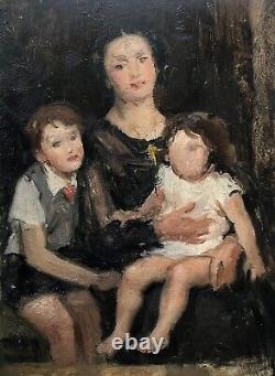 Tableau Ancien, Portrait De Famille, Esquisse, Huile Sur Panneau d'Isorel