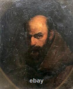 Tableau Ancien, Portrait De Moine, Huile Sur Toile XIXe, Peinture, Ou Avant