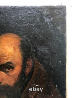 Tableau Ancien, Portrait De Moine, Huile Sur Toile XIXe, Peinture, Ou Avant