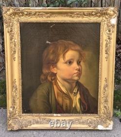 Tableau Ancien Portrait Enfant. Peinture huile sur toile