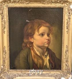 Tableau Ancien Portrait Enfant. Peinture huile sur toile