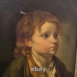 Tableau Ancien Portrait Enfant. Peinture huile sur toile