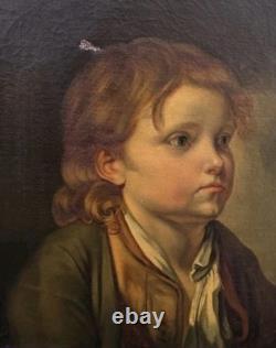 Tableau Ancien Portrait Enfant. Peinture huile sur toile