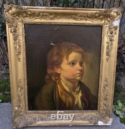 Tableau Ancien Portrait Enfant. Peinture huile sur toile