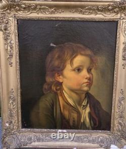 Tableau Ancien Portrait Enfant. Peinture huile sur toile
