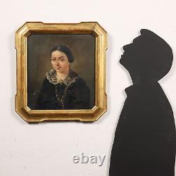 Tableau Ancien Portrait Féminin'800 Huile sur Carton Cadre Contemporain