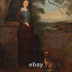 Tableau Ancien Portrait Féminin Huile sur Toile du XIXe Siècle Original