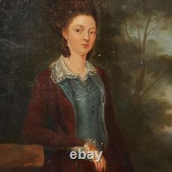 Tableau Ancien Portrait Féminin Huile sur Toile du XIXe Siècle Original