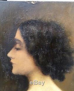 Tableau Ancien Portrait Femme Profil Dos Nu Par Alice Kaub-Casalonga (1875-1948)