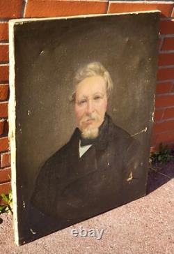 Tableau Ancien. Portrait Homme. Peinture huile sur toile signé. Style XlXeme