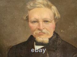 Tableau Ancien. Portrait Homme. Peinture huile sur toile signé. Style XlXeme