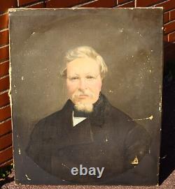 Tableau Ancien. Portrait Homme. Peinture huile sur toile signé. Style XlXeme