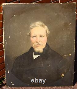 Tableau Ancien. Portrait Homme. Peinture huile sur toile signé. Style XlXeme
