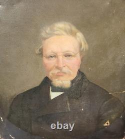 Tableau Ancien. Portrait Homme. Peinture huile sur toile signé. Style XlXeme
