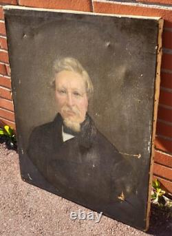 Tableau Ancien. Portrait Homme. Peinture huile sur toile signé. Style XlXeme