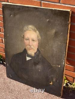 Tableau Ancien. Portrait Homme. Peinture huile sur toile signé. Style XlXeme