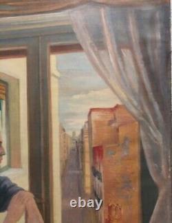 Tableau Ancien Portrait Homme à la fenêtre XXème