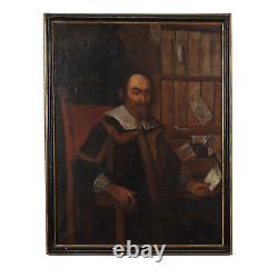 Tableau Ancien Portrait Masculin Huile sur Toile XVIIe Siècle