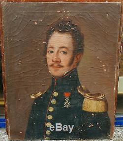 Tableau Ancien Portrait Officier Medaille Légion Honneur signé 1819 à restaurer