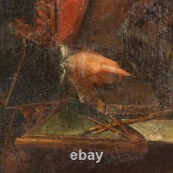 Tableau Ancien Portrait d'un Gentilhomme Huile sur Toile XVIIIe Siècle