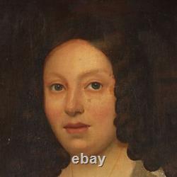 Tableau Ancien Portrait d'une Jeune Femme Huile sur Toile'800 Original