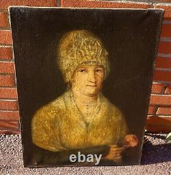 Tableau Ancien. Portrait de femme. Peinture huile sur toile signé. Style XlX°