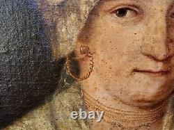 Tableau Ancien. Portrait de femme. Peinture huile sur toile signé. Style XlX°