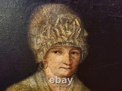 Tableau Ancien. Portrait de femme. Peinture huile sur toile signé. Style XlX°