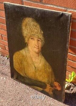 Tableau Ancien. Portrait de femme. Peinture huile sur toile signé. Style XlX°