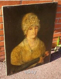 Tableau Ancien. Portrait de femme. Peinture huile sur toile signé. Style XlX°