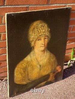 Tableau Ancien. Portrait de femme. Peinture huile sur toile signé. Style XlX°