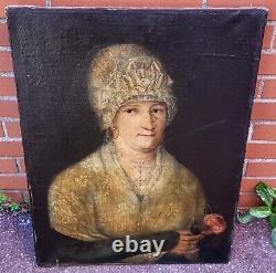 Tableau Ancien. Portrait de femme. Peinture huile sur toile signé. Style XlX°