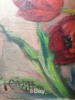 Tableau Ancien Post-Impressionniste Léonie VITTON Ecole Française Tulipes Huile