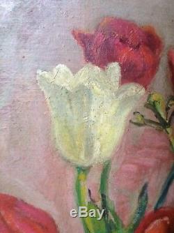 Tableau Ancien Post-Impressionniste Léonie VITTON Ecole Française Tulipes Huile