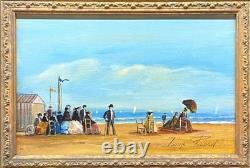 Tableau Ancien Scène De Plage Signé Louise Picard Huile Sur Panneau