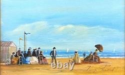 Tableau Ancien Scène De Plage Signé Louise Picard Huile Sur Panneau