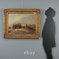 Tableau Ancien Scène d'Hiver Huile sur Toile Europe XIXe Siècle Original