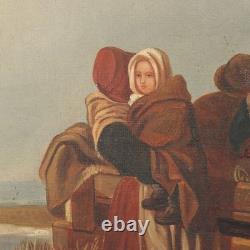 Tableau Ancien Scène d'Hiver Huile sur Toile Europe XIXe Siècle Original