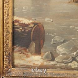 Tableau Ancien Scène d'Hiver Huile sur Toile Europe XIXe Siècle Original