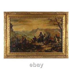 Tableau Ancien Scène de Bataille Huile sur Toile XIXe Siècle Original