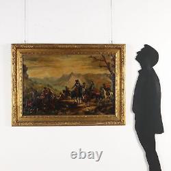 Tableau Ancien Scène de Bataille Huile sur Toile XIXe Siècle Original