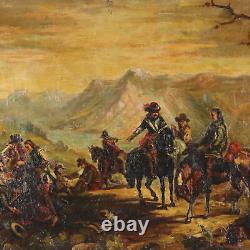 Tableau Ancien Scène de Bataille Huile sur Toile XIXe Siècle Original