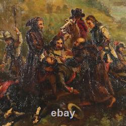 Tableau Ancien Scène de Bataille Huile sur Toile XIXe Siècle Original