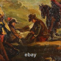 Tableau Ancien Scène de Bataille Huile sur Toile XIXe Siècle Original